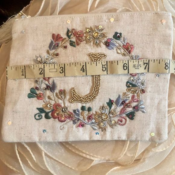 Boutique Vintage Boho Glamour Sequin Embroidered Monogrammed Bag with J,… - Picture 8 of 9